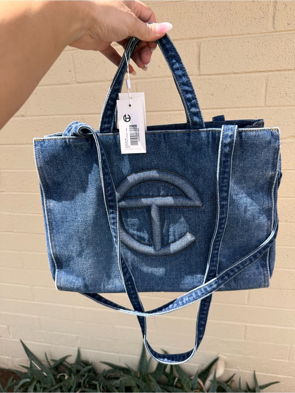 Denim Tote Bag with Double Handles Telfar